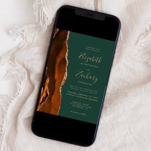 Moderne Rust Emerald Green Agate Hochzeit Einladung