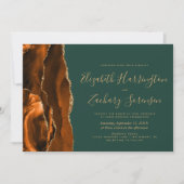 Moderne Rust Gold Agate Dark Emerald Green Wedding Einladung (Vorderseite)
