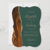 Moderne Rust Gold Agate Dunkelgrüne Bracket Hochze Einladung (Vorderseite)