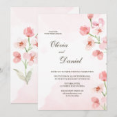 Moderne rustikal rosa Blume Hochzeitsfeiern Einladung (Vorne/Hinten)