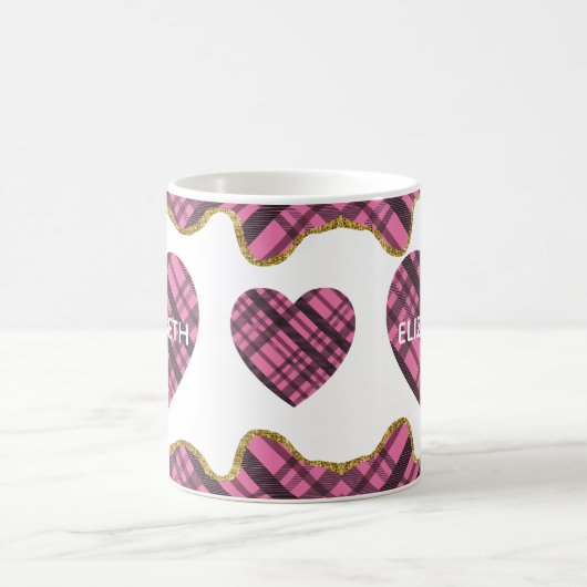 Moderne rustikal rosa Karierte Liebe Ehefrau Kaffeetasse (Mittel)