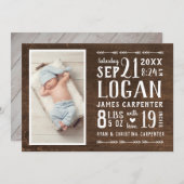 Moderne rustikale Ankündigung 2 Fotos Geburt (Vorne/Hinten)
