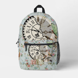 Moderne rustikale antike Uhr Blaues Blumenmuster Bedruckter Rucksack