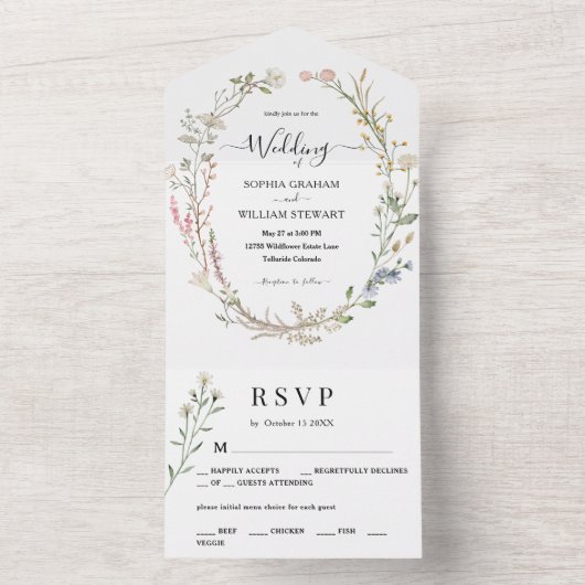 Moderne rustikale Aquarellfarben Wildblume Einfach All In One Einladung (Innen Boden)