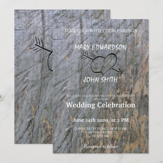 Moderne Rustikale Baumrinde Arrow Herzenslust Einladung (Vorne/Hinten)