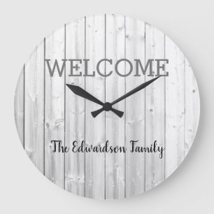 Moderne rustikale Begrüßung Familienname Graue Sei Große Wanduhr