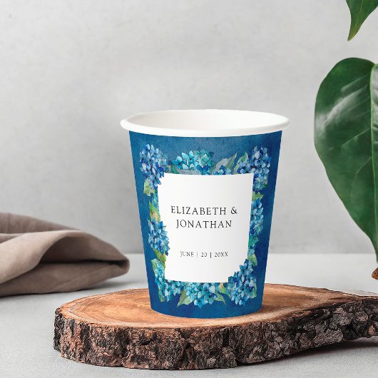 Moderne Rustikale Blaue Hortensien Florale Hochzei Pappbecher
