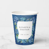 Moderne Rustikale Blaue Hortensien Florale Hochzei Pappbecher (Rückseite)