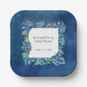 Moderne Rustikale Blaue Hortensien Florale Hochzei Pappteller (Vorderseite)
