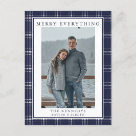 Moderne rustikale Blaue Karierte Foto Weihnachtska Postkarte