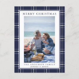 Moderne rustikale Blaue Karierte Foto Weihnachtska Postkarte