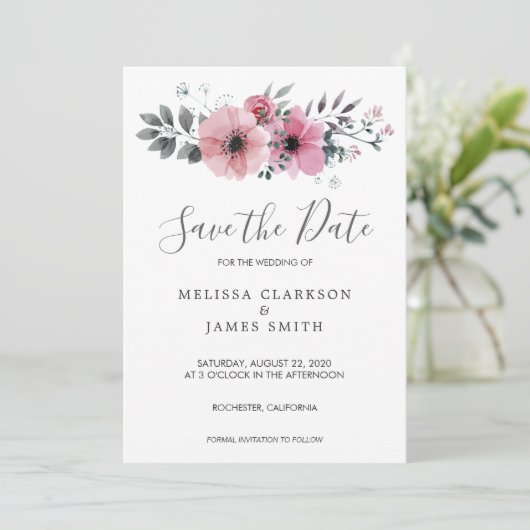 Moderne rustikale Blume Save the Date Einladung (Stehend Vorderseite)