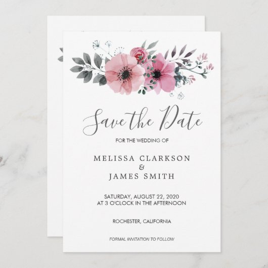 Moderne rustikale Blume Save the Date Einladung (Vorne/Hinten)
