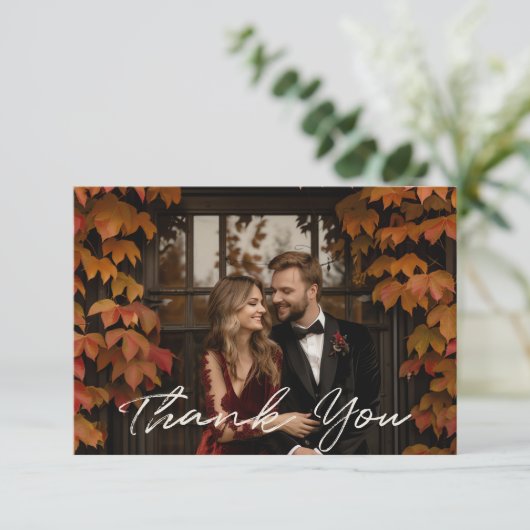 Moderne rustikale boho bläserne Hochzeit im Herbst Dankeskarte (Stehend Vorderseite)