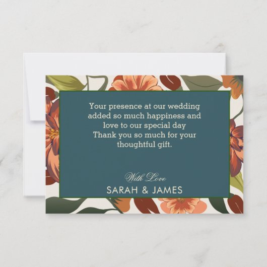 Moderne rustikale boho bläserne Hochzeit im Herbst Dankeskarte (Rückseite)