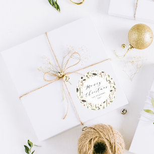 Moderne rustikale Boho Weihnachten Vintag botanisc Runder Aufkleber