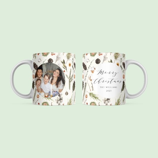 Moderne Rustikale Boho-Weihnachts-Botanik-Foto Kaffeetasse