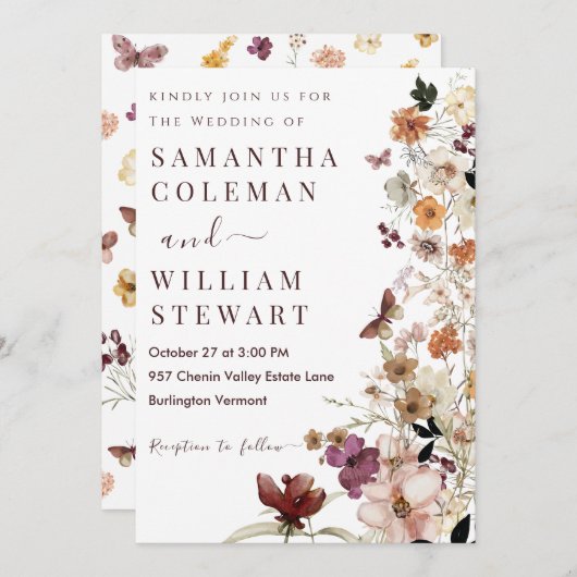 Moderne rustikale Boho Wildblume Theme Wedding Einladung (Vorne/Hinten)