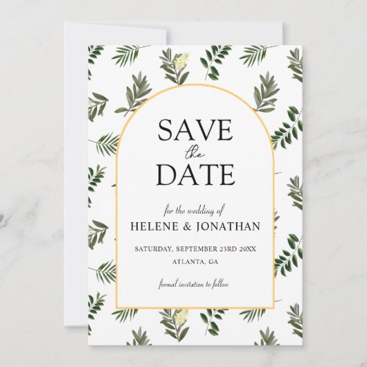 Moderne rustikale Botanische Hochzeit Save The Date (Vorderseite)