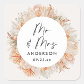 moderne rustikale botanische Pampasgras Mr. & Mrs. Quadratischer Aufkleber (Vorderseite)