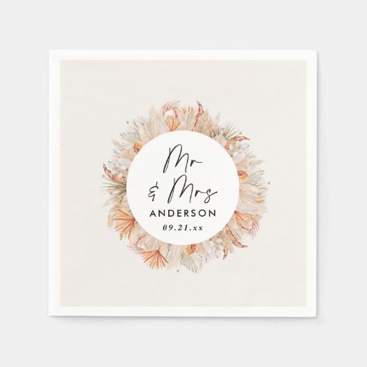 moderne rustikale botanische Pampasgras Mr. & Mrs. Serviette (Vorderseite)