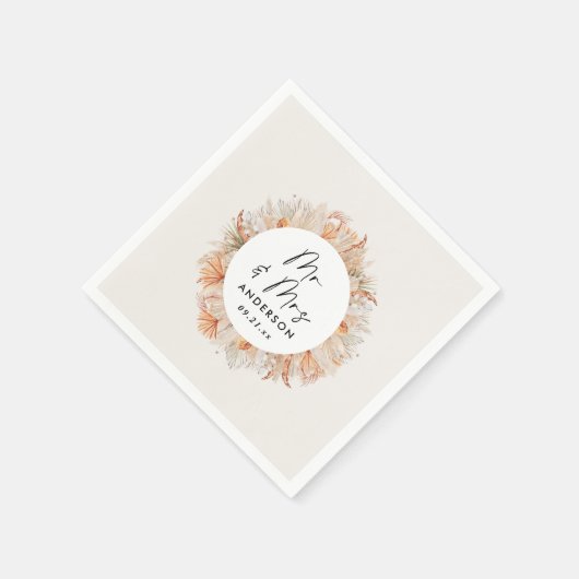 moderne rustikale botanische Pampasgras Mr. & Mrs. Serviette (Ecke)
