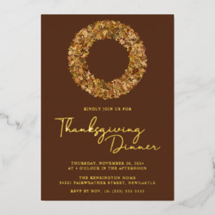 Moderne Rustikale Braune Goldfolie Thanksgiving-Kr Folieneinladung