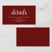Moderne rustikale, burgundy, Hochzeitsdetails Begleitkarte (Vorne/Hinten)