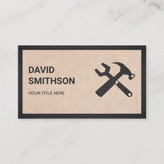 Moderne Rustikale Burlap Handyman Auto Reparatur M Visitenkarte (Vorderseite)