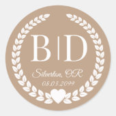 Moderne Rustikale Champagner Beige Monogram Weddin Runder Aufkleber (Vorderseite)