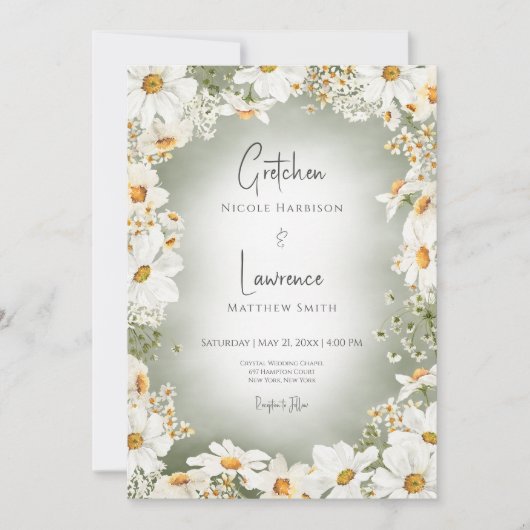 Moderne rustikale Daisy Frame Green Einladung (Vorderseite)