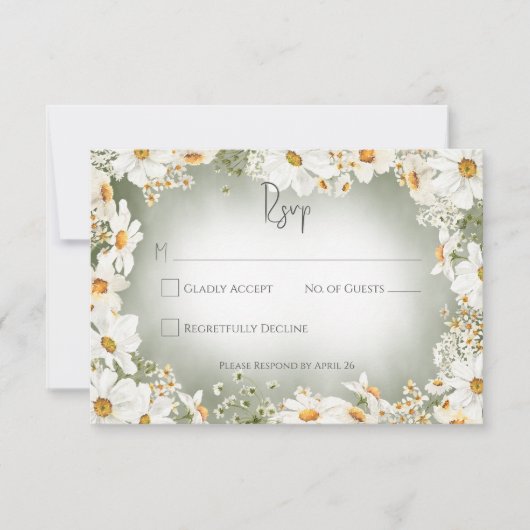 Moderne rustikale Daisy Frame Green Wedding RSVP Karte (Vorderseite)