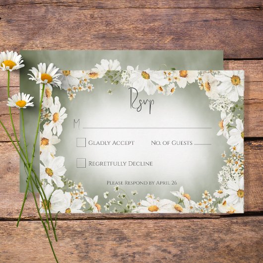 Moderne rustikale Daisy Frame Green Wedding RSVP Karte