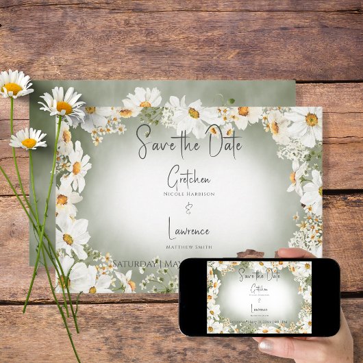 Moderne rustikale Daisy Frame Green Wedding Save The Date
