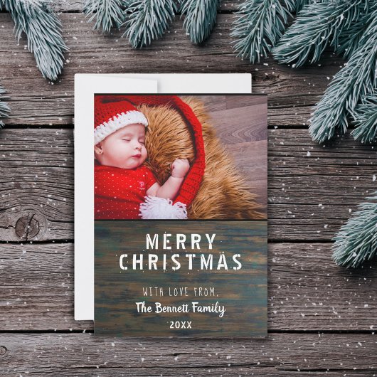 Moderne rustikale Dunkelholz Frohe Weihnachtsfotok