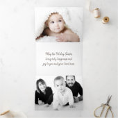 Moderne rustikale Dunkelholz-Script-Holiday 2 Foto Dreifach Gefaltete Urlaubskarte (Innenseite)