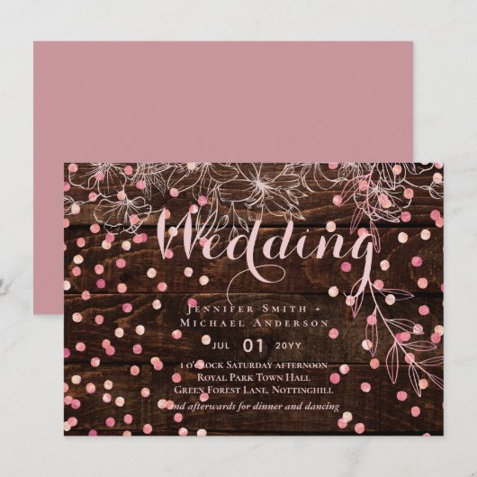 Moderne rustikale Dusty Rose Pink Confetti Wedding (Vorne/Hinten)