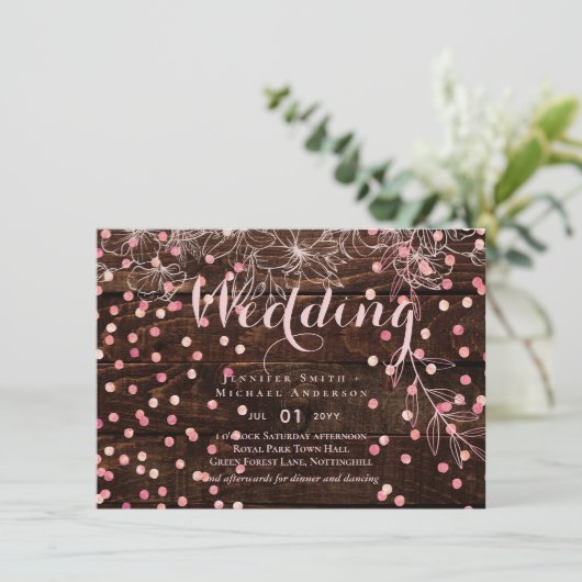 Moderne rustikale Dusty Rose Pink Confetti Wedding (Stehend Vorderseite)