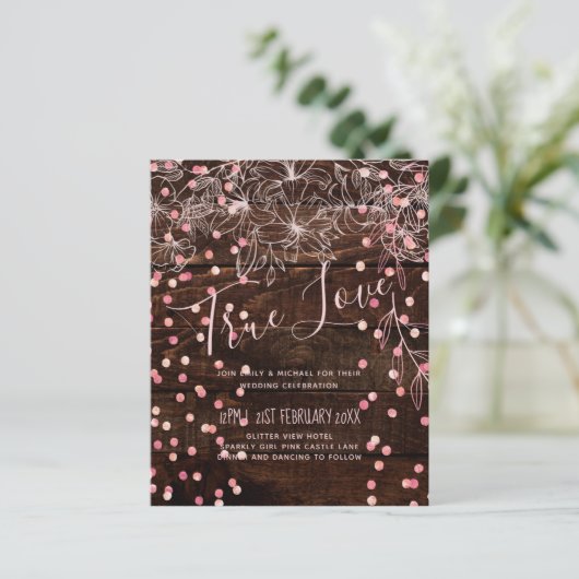 Moderne rustikale Dusty Rose Pink Confetti Wedding (Stehend Vorderseite)