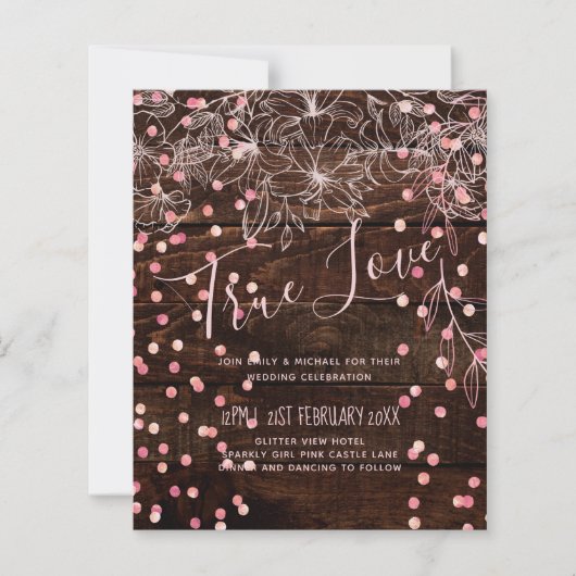 Moderne rustikale Dusty Rose Pink Confetti Wedding (Vorderseite)