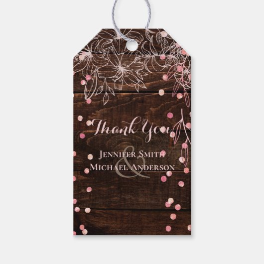 Moderne rustikale Dusty Rose Pink Confetti Wedding Geschenkanhänger (Vorderseite)