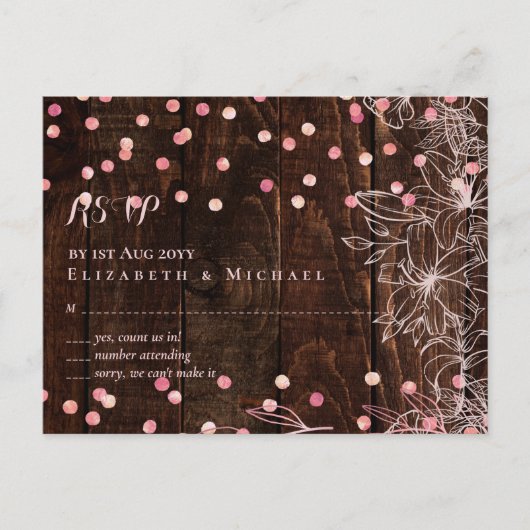 Moderne rustikale Dusty Rose Pink Confetti Wedding Postkarte (Vorderseite)