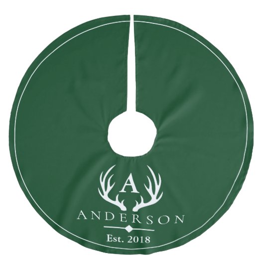 Moderne Rustikale Elegante Weiße Hirschantler & Gr Polyester Weihnachtsbaumdecke (Vorderseite)