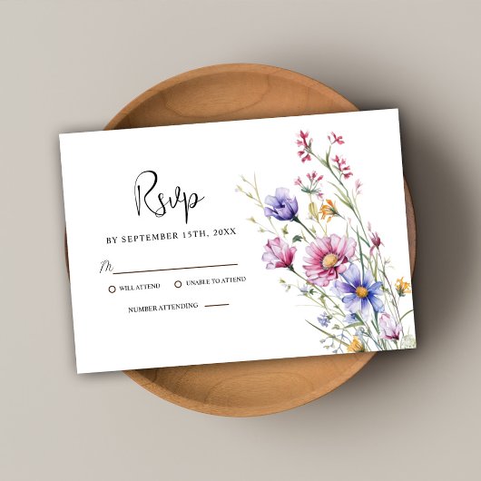 Moderne Rustikale Elegante Wildblume Hochzeit der RSVP Karte