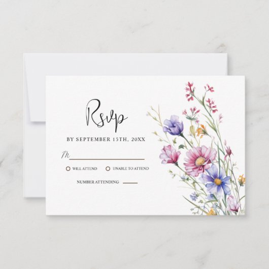 Moderne Rustikale Elegante Wildblume Hochzeit der  RSVP Karte (Vorderseite)