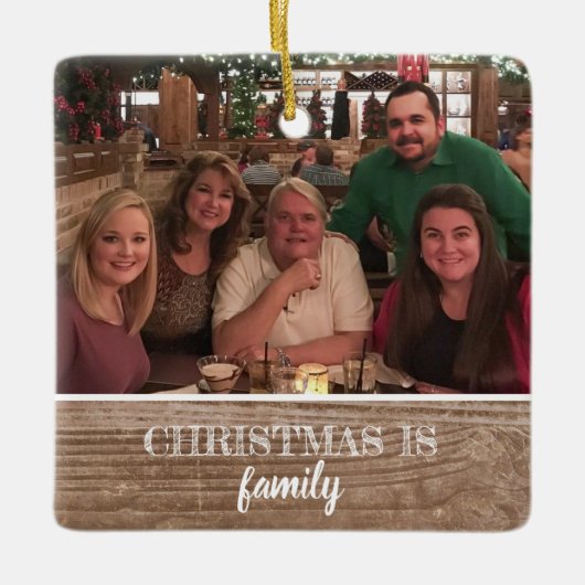 Moderne rustikale familien-Foto-Weihnachten der Keramikornament (Vorderseite)