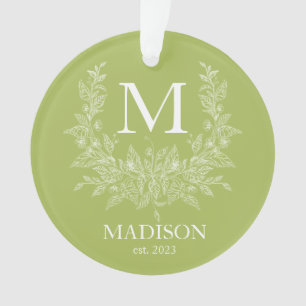 Moderne rustikale Feiertagsmonogramm Mittelgrün Ge Ornament