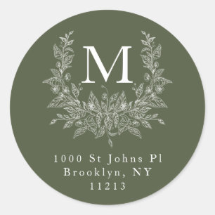 Moderne rustikale Feiertagsmonogramm Olive Drab Runder Aufkleber