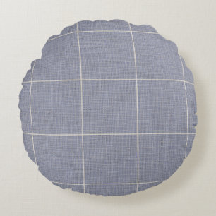 Moderne rustikale Fensterscheibe Karierte Linen Bl Rundes Kissen