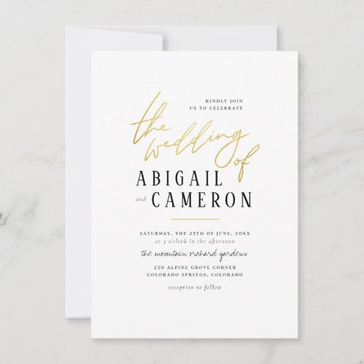 Moderne Rustikale Foto-Goldbriefe Einladung (Vorderseite)